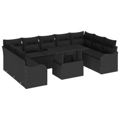 vidaXL Set da Giardino 10 Pezzi con Cuscini in Rattan Sintetico Nero