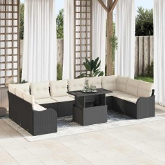 vidaXL Set di Divani da Giardino 11 Pezzi con Cuscini Neri in Polyrattan
