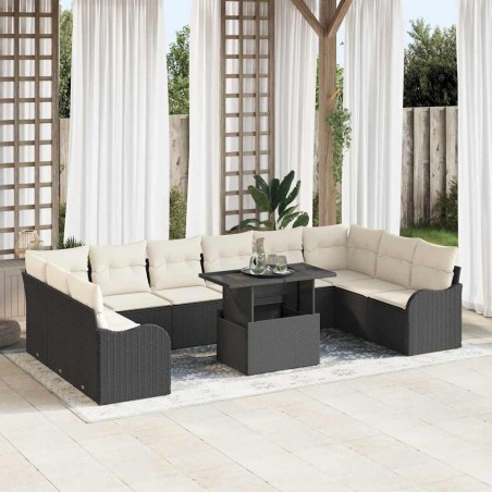 vidaXL Set di Divani da Giardino 11 Pezzi con Cuscini Neri in Polyrattan
