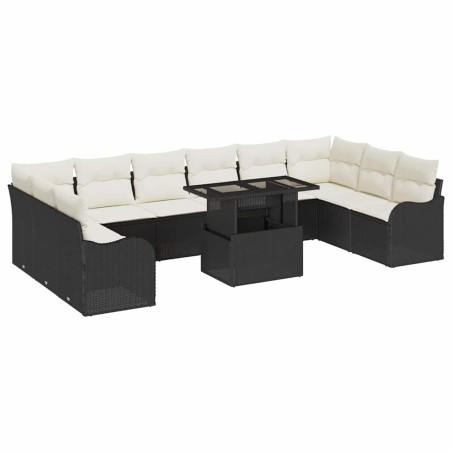 vidaXL Set di Divani da Giardino 11 Pezzi con Cuscini Neri in Polyrattan