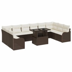 vidaXL Set Divano da Giardino da 11 Pezzi con Cuscini Marroni in Polyrattan