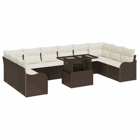 vidaXL Set Divano da Giardino da 11 Pezzi con Cuscini Marroni in Polyrattan