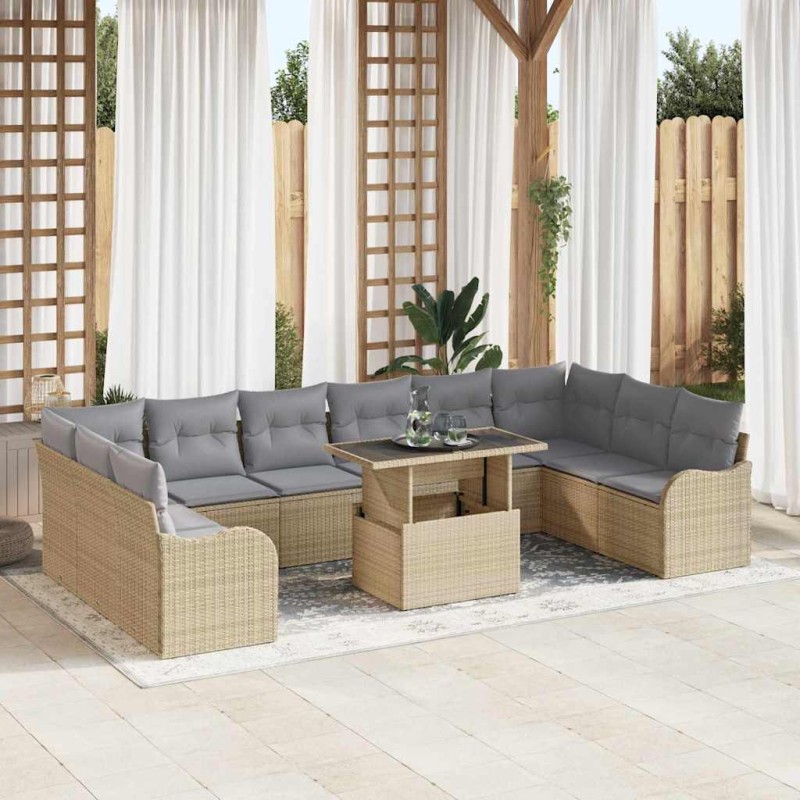 vidaXL Set Divano da Giardino 11 Pezzi con Cuscini Beige in Rattan Sintetico