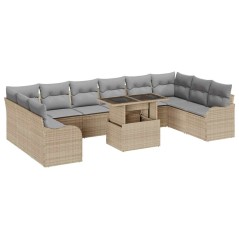 vidaXL Set Divano da Giardino 11 Pezzi con Cuscini Beige in Rattan Sintetico