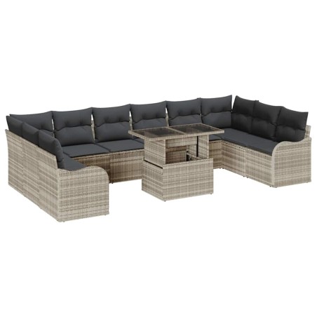 vidaXL Set Divano da Giardino 11 Pezzi con Cuscini Grigio Chiaro in Rattan Sintetico