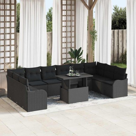 vidaXL Set da Giardino 11 Pezzi in Rattan Polietilene Nero con Cuscini
