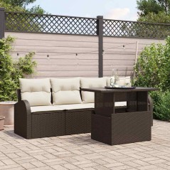 vidaXL Set di divani da giardino a 5 pezzi con cuscini marroni in rattan sintetico