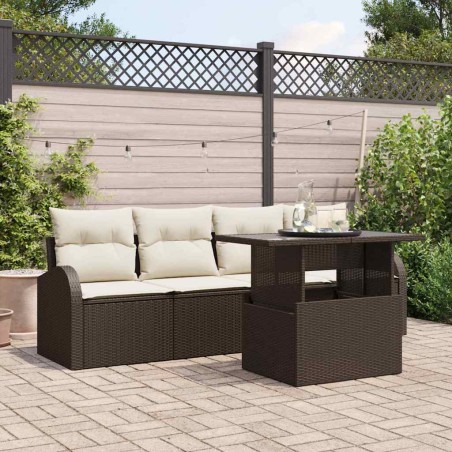 vidaXL Set di divani da giardino a 5 pezzi con cuscini marroni in rattan sintetico