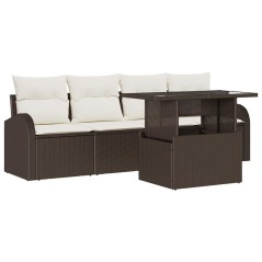 vidaXL Set di divani da giardino a 5 pezzi con cuscini marroni in rattan sintetico