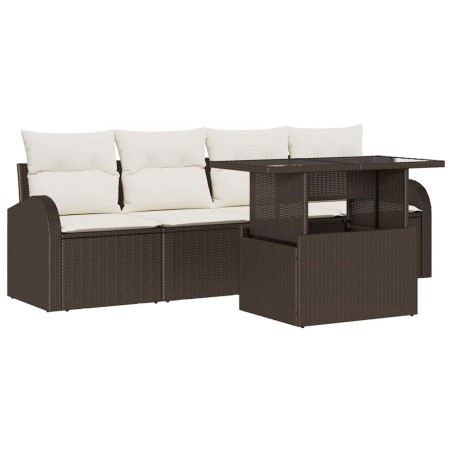 vidaXL Set di divani da giardino a 5 pezzi con cuscini marroni in rattan sintetico