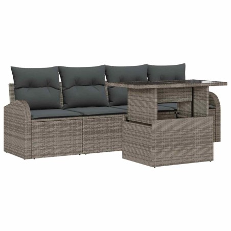 vidaXL Set di divani da giardino da 5 pezzi con cuscini grigi in polirattan
