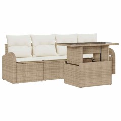 vidaXL Set di divano da giardino 5 pezzi con cuscini beige in rattan