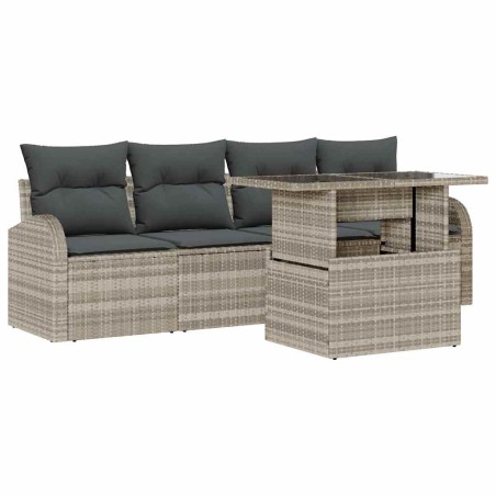 vidaXL Set giardino in rattan moderno da 5 pezzi con cuscini grigio chiaro