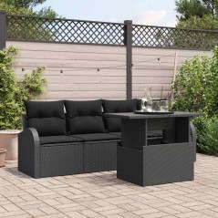 vidaXL Set di divani da giardino a 5 pezzi con cuscini in poly rattan nero