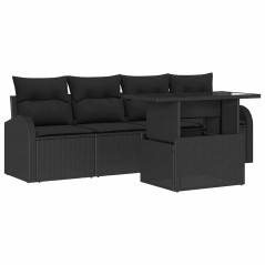 vidaXL Set di divani da giardino a 5 pezzi con cuscini in poly rattan nero
