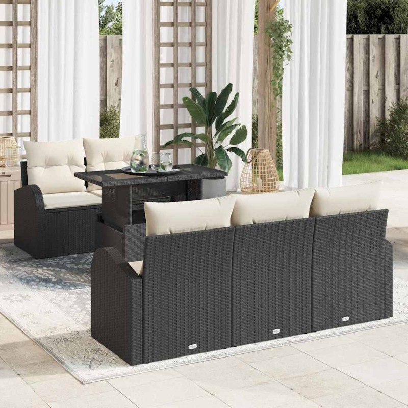 vidaXL Set da giardino a 6 pezzi in polirattan nero