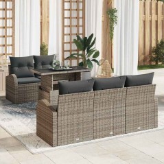 vidaXL Set Divano da Giardino 6 Pezzi con Cuscini Grigi in Rattan Sintetico