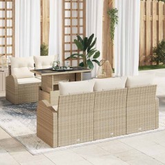 vidaXL Set di divani da giardino 6 pezzi con cuscini Beige in rattan sintetico
