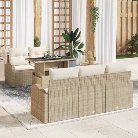 vidaXL Set di divani da giardino 6 pezzi con cuscini Beige in rattan sintetico