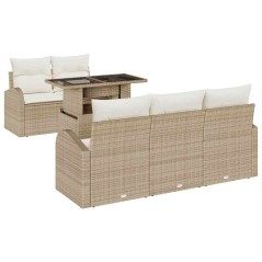 vidaXL Set di divani da giardino 6 pezzi con cuscini Beige in rattan sintetico