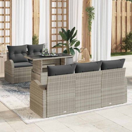 vidaXL Set da Giardino 6 Pezzi con Cuscini Grigio Chiaro in Poly Rattan