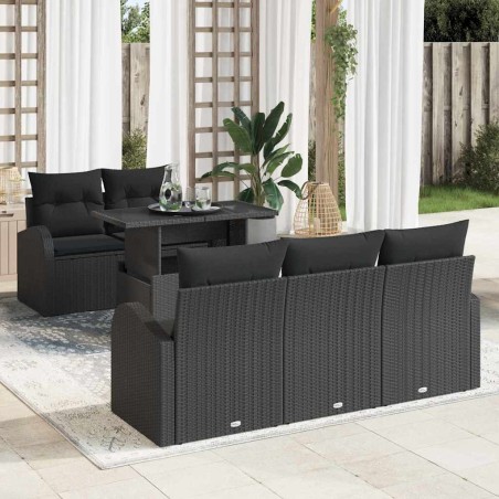 vidaXL Set di Divani da Giardino a 6 Pezzi con Cuscini in Rattan Sintetico Nero