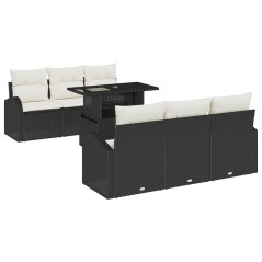 vidaXL Set Divani Giardino 7 Pezzi con Cuscini in Rattan Nero