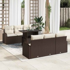 vidaXL Set da giardino in 7 pezzi con cuscini - Rattan sintetico marrone