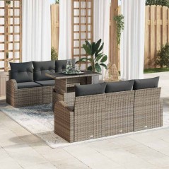 vidaXL Set da Giardino 7 Pezzi con Cuscini - Grigio in Rattan Sintetico