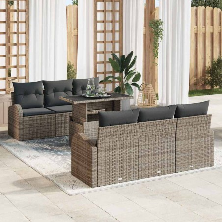 vidaXL Set da Giardino 7 Pezzi con Cuscini - Grigio in Rattan Sintetico