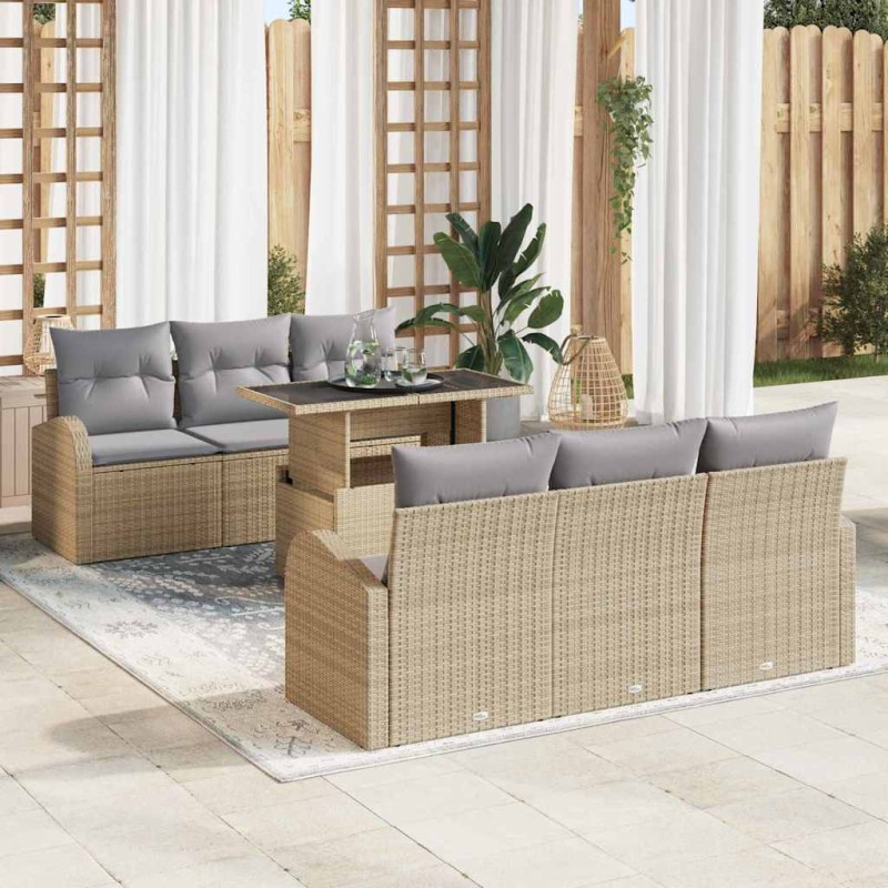 vidaXL Set di divani da giardino a 7 pezzi con cuscini - Rattan sintetico beige