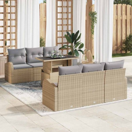 vidaXL Set di divani da giardino a 7 pezzi con cuscini - Rattan sintetico beige