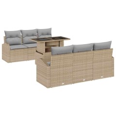 vidaXL Set di divani da giardino a 7 pezzi con cuscini - Rattan sintetico beige