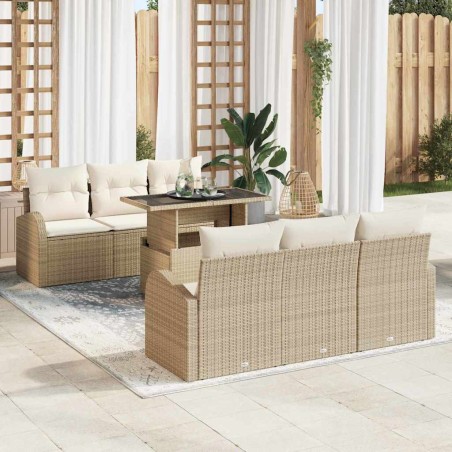 vidaXL Set di divani da giardino 7 pezzi con cuscini - Rattan sintetico beige