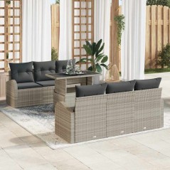 vidaXL Set di Divani da Giardino 7 Pezzi con Cuscini – Grigio Chiaro in Rattan Sintetico