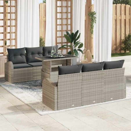 vidaXL Set di Divani da Giardino 7 Pezzi con Cuscini – Grigio Chiaro in Rattan Sintetico