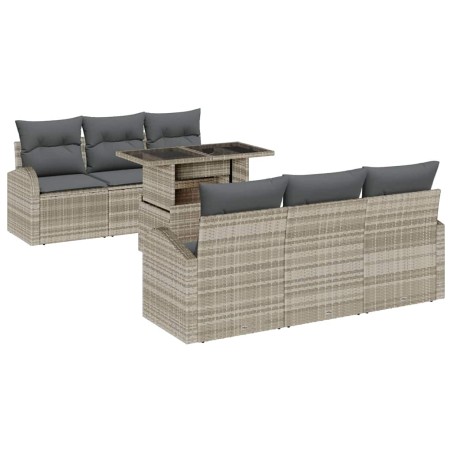 vidaXL Set di Divani da Giardino 7 Pezzi con Cuscini – Grigio Chiaro in Rattan Sintetico
