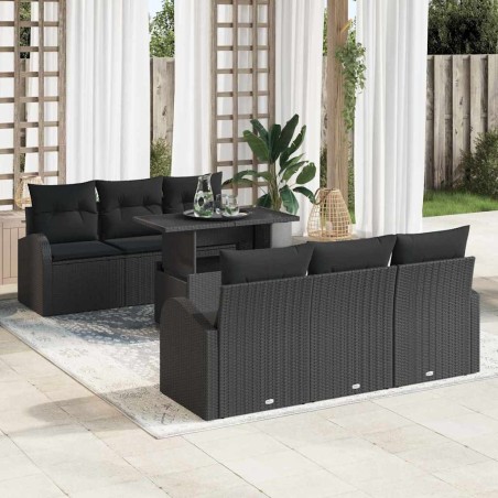 vidaXL Set di Divani da Giardino in 7 Pezzi con Cuscini in Rattan Sintetico Nero