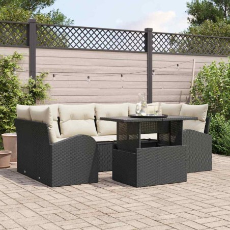 vidaXL Set da Giardino 7 Pezzi con Cuscini in Rattan Sintetico Nero