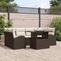 vidaXL Set divano da giardino 7 pezzi con cuscini rattan poly marrone