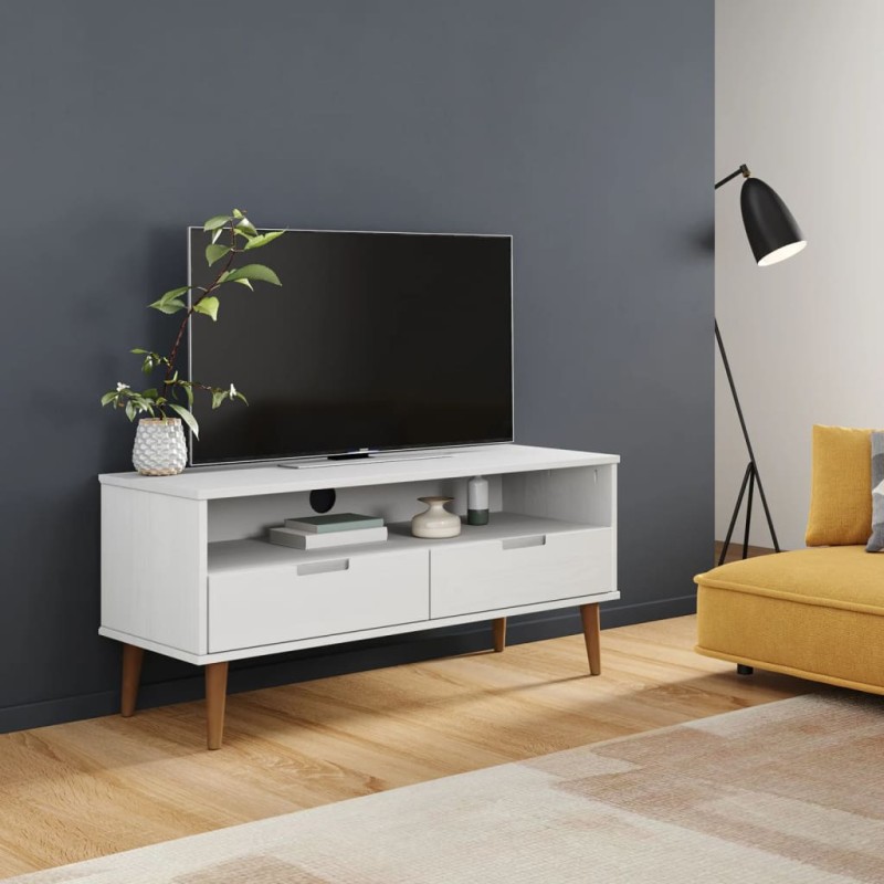 Mobile TV MOLDE Bianca 106x40x49 cm in Legno Massello di Pino Mobile TV MOLDE Bianca 106x40x49 cm in Legno Massello di Pino