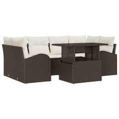 vidaXL Set divano da giardino 7 pezzi con cuscini rattan poly marrone