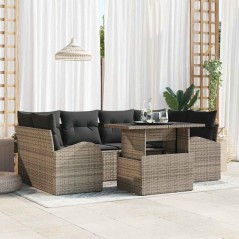 vidaXL Set da giardino di 7 pezzi con cuscini grigi in polyrattan