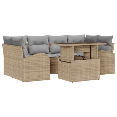 vidaXL Set di divano da giardino 7 pezzi con cuscini beige in rattan sintetico