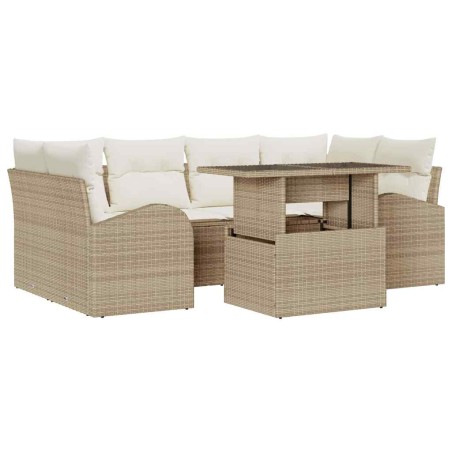 vidaXL Set di divano da giardino 7 pezzi con cuscini beige in rattan sintetico