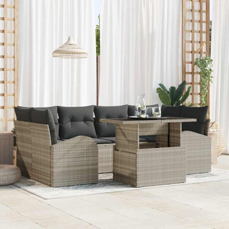 vidaXL Set divano da giardino 7 pezzi con cuscini grigio chiaro in rattan