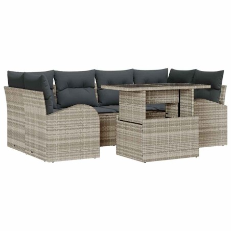 vidaXL Set divano da giardino 7 pezzi con cuscini grigio chiaro in rattan
