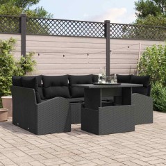 vidaXL Set di divani da giardino a 7 pezzi con cuscini in rattan nero