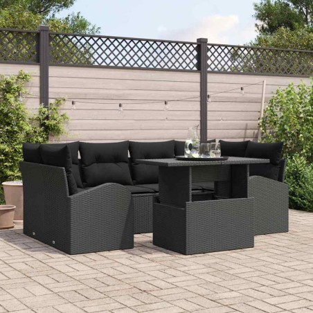 vidaXL Set di divani da giardino a 7 pezzi con cuscini in rattan nero