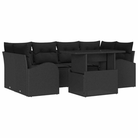 vidaXL Set di divani da giardino a 7 pezzi con cuscini in rattan nero